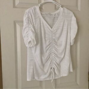 Jane and Delancey Cream Ruched Tie Front Blouse